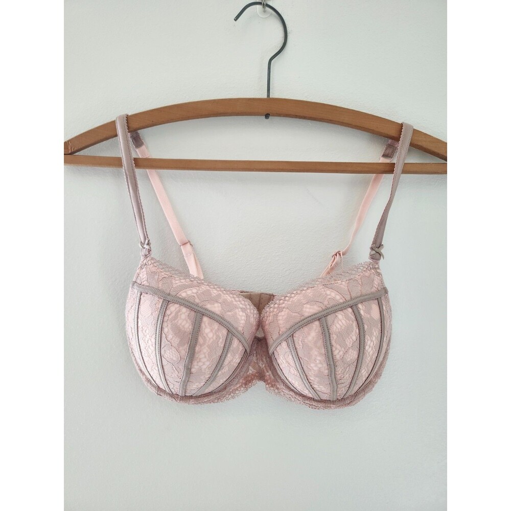 NWT Pink Push-Up Bra Romantic Tan Lace Detail Eves Temptation Sz 32C 32D 34B